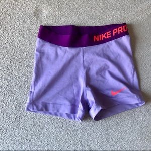 Nike Pro Shorts - Light Purple with Neon Coral Detail